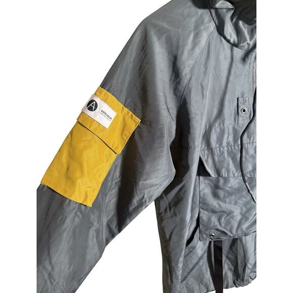 Once Again Grey Yellow Pullover Front Pocket Jacket Streetwear Hooded One Size - Picture 5 of 9